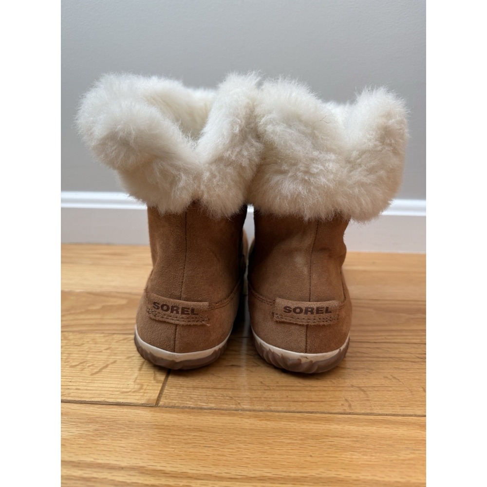 Sorel Women's Out N About Suede Bootie-Sz 11- Elk Tan Faux Fur Water Resistant - Picture 6 of 8